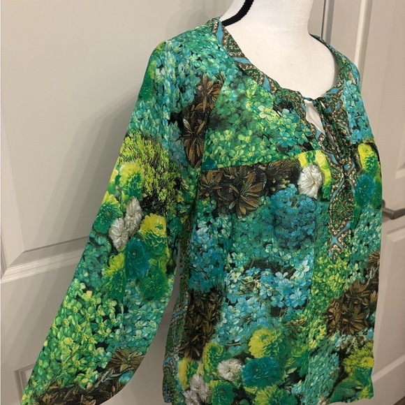 Figueroa & Flower green floral and plant patterned flowy sheer blouse size M - Picture 4 of 13
